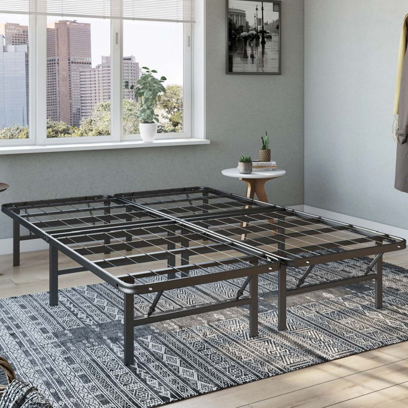  Folding Metal Bed Frame, 14 Inch Platform Mattress Foundation, , Queen
