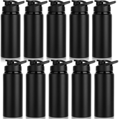 10 Pack 20 Oz Aluminum Sports Water Bottles With Snap Lids – Black