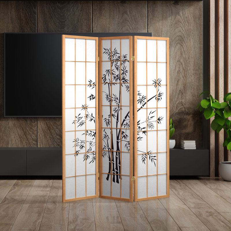 Tabron 70.25'' Tall Lucky Bamboo Shoji Screen, 3 Panels, Natural