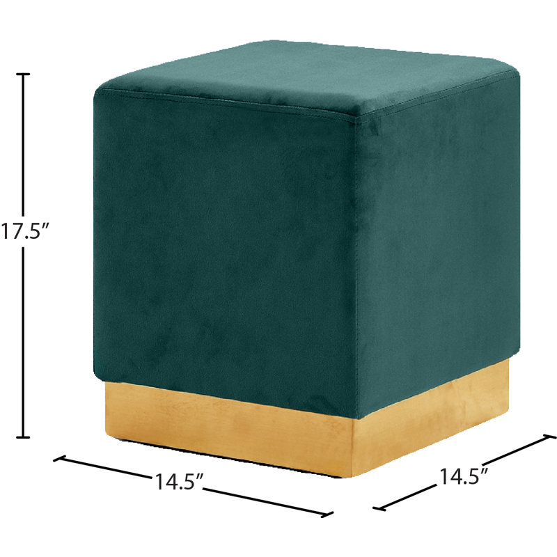 Annora Velvet Ottoman, Gold, Green Velvet