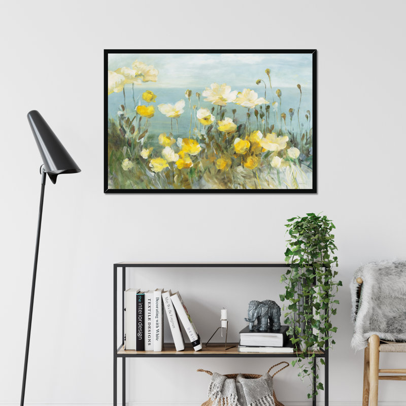 Field Of Poppies Bright Crop by Danhui Nai - Painting, 65cm H x 95cm W, Black Framed Paper Print
