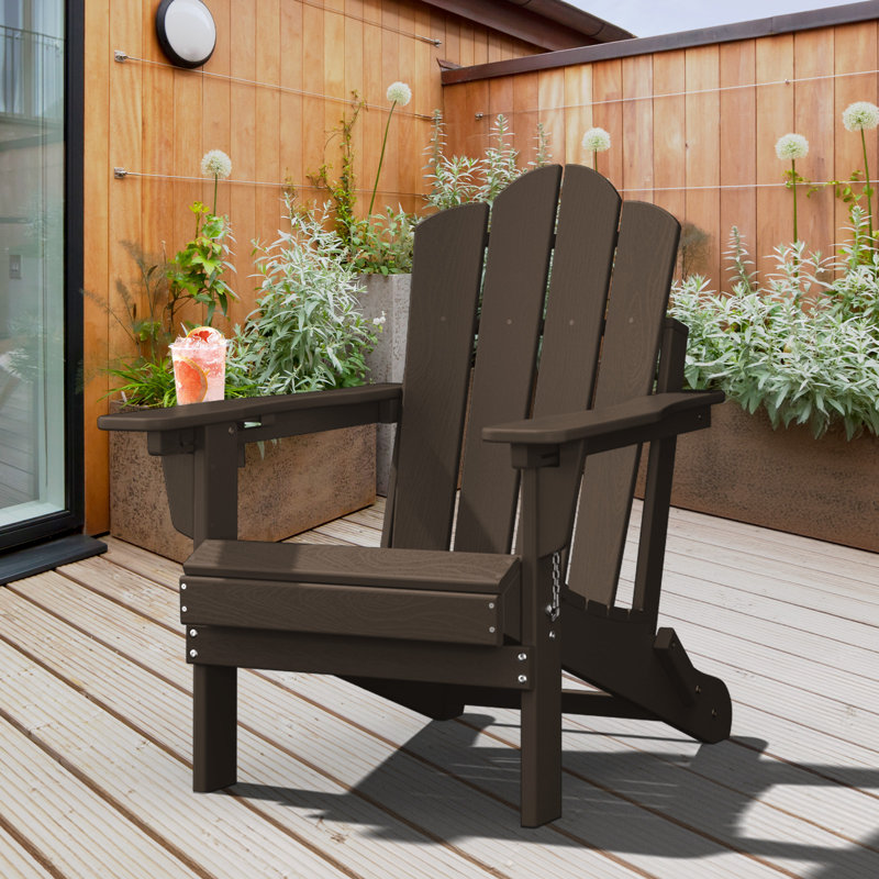 Kahn Folding Adirondack Chair with Cup Holder, Grey Brown