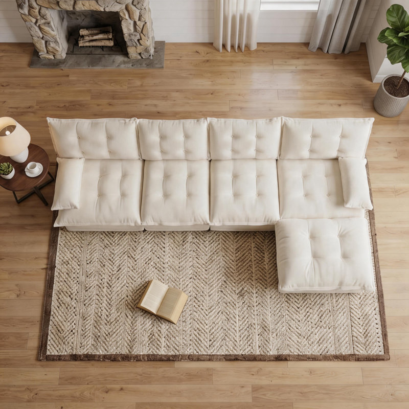 Canapé modulaire en forme de L 138 po avec repose-pieds et siège profond, Beige Chenille, 35.4" H x 138.5" W x 33.8" D