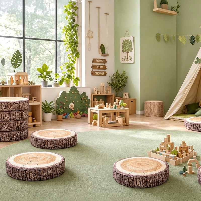Ensemble de 6 coussins de sol ronds et flexibles de 15 pouces avec housse amovible