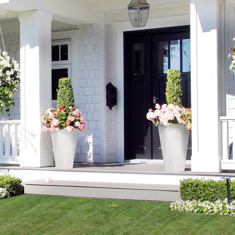 22,5 pouces blanc grande jardinière à arrosage automatique en forme de losange avec indicateur de niveau de liquide base carrée avec roues