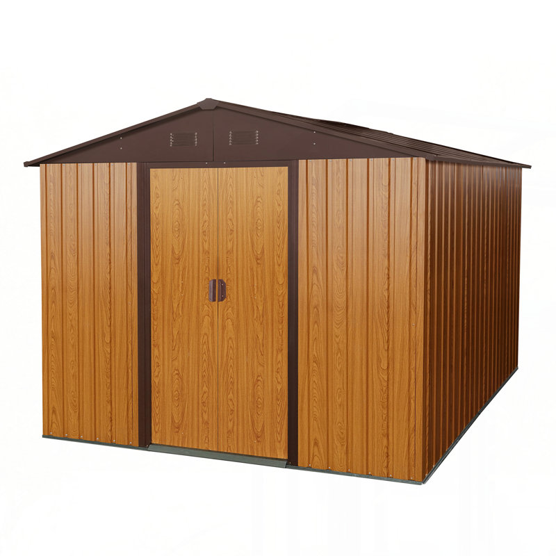8ft x 10ft Outdoor Metal Storage Shed with Metal Foundation,Coffee, 74.8" H x 114.57" W x 88.98" D, Coffee