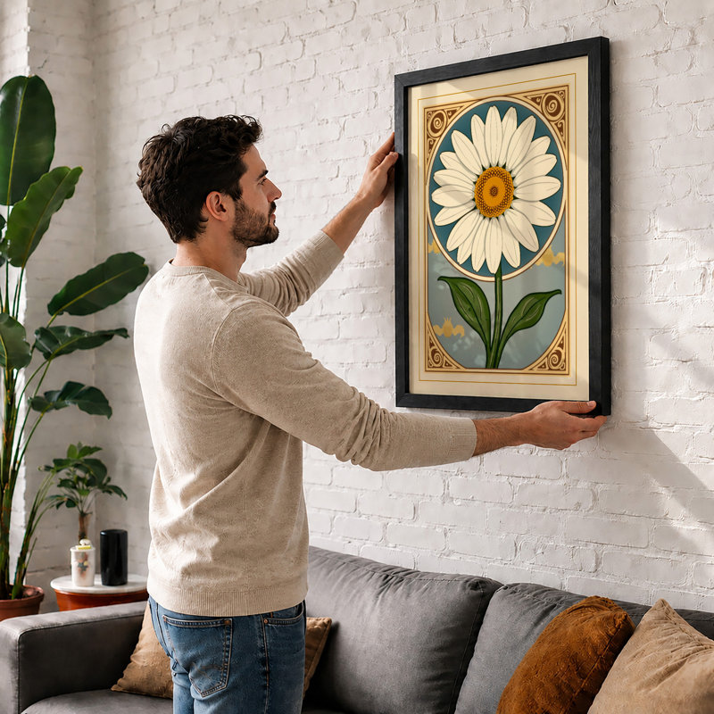 Framed Daisy Study Botanical - Framed Print, Black, A3 - 42.0 x 29.7 cm