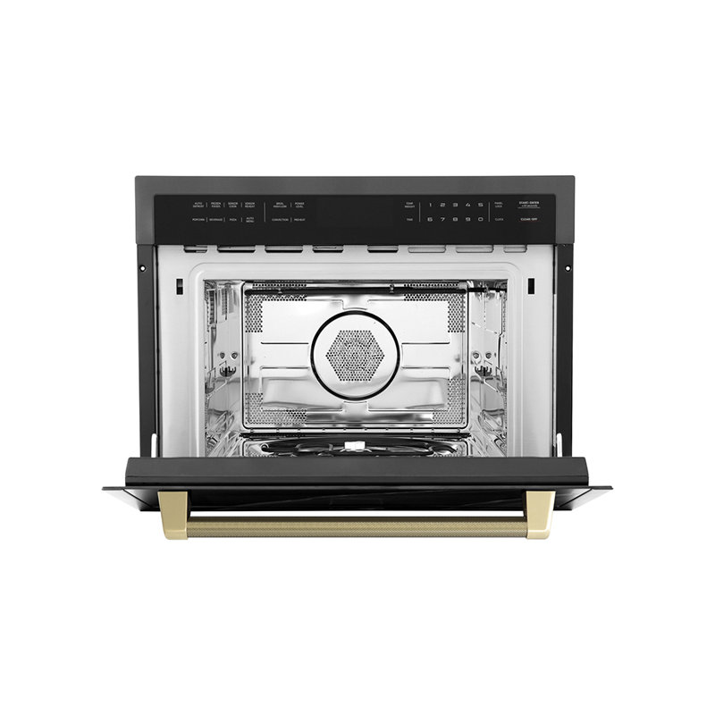 ZLINE Autograph 24 in. Microwave Oven in Black Stainless Steel and Champagne Bronze Helix Handle, Black/Champagne Bronze