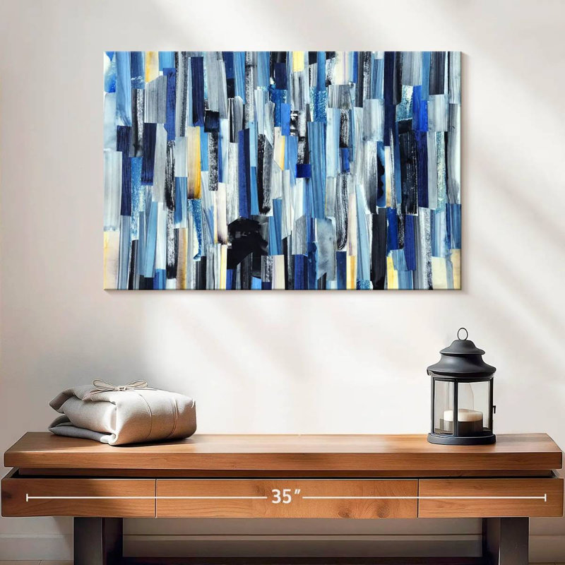 «Strokes And Lines», reproduction sur toile abstraite rayée bleue, H 16 po x l 24 po x P 1,25 po