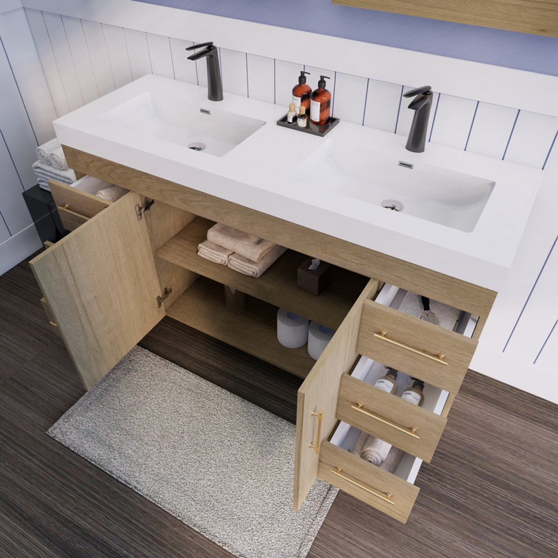 Ensemble de meuble-lavabo double 60 "Spring, Chêne blanc