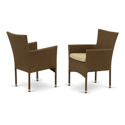 Leonora Wicker/Rattan Patio Dining Armchair with Cushions
