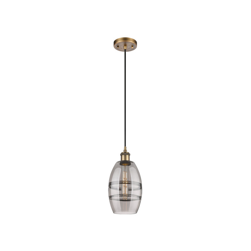 Luminaire suspendu à 1 lumière Ballston Bettylou, Gris fumée clair, H 8,13 po x l 5,88 po x P 5,88 po, Laiton brossé