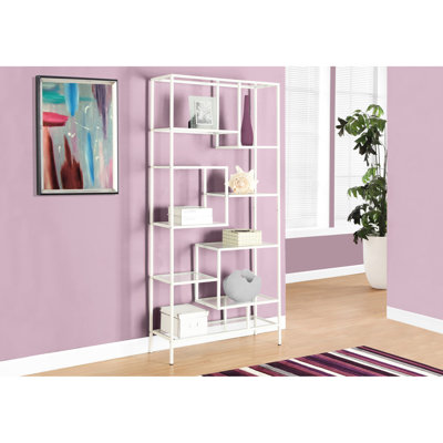 72 Inch Tall Bookcase With White Metal And Glass For Bedroom Modern 72"H Bookshelf Tempered Metal, Ideal Decor
