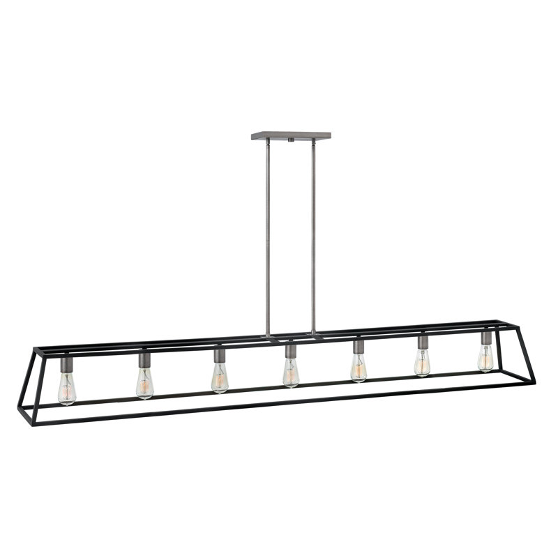 Burley Oak 7 - Light Kitchen Island Linear Pendant, Aged Zinc