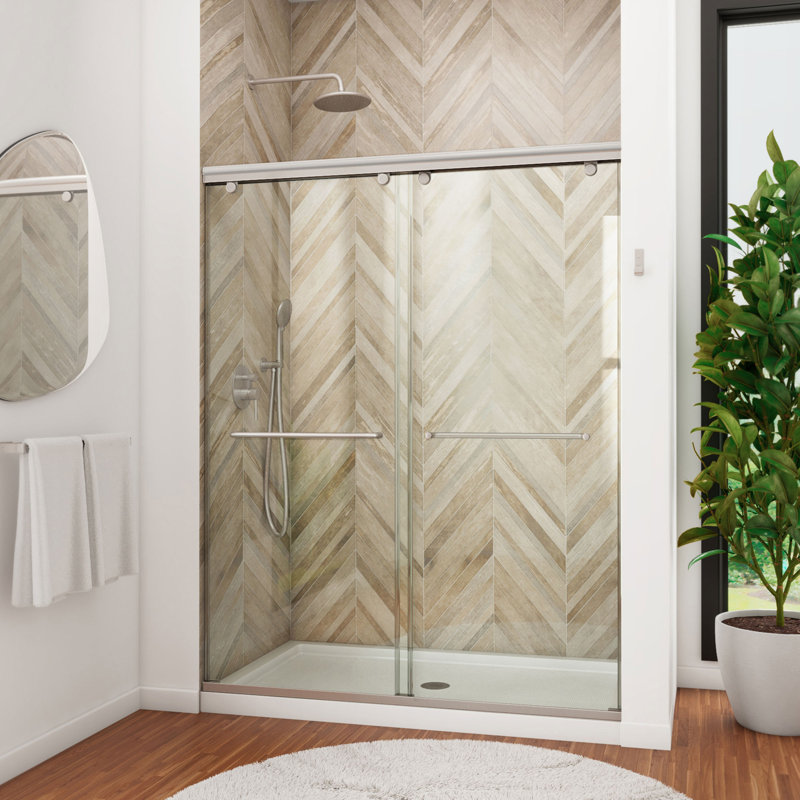 Charisma 60" x 78.75" Rectangle Bypass Sliding Shower Door with Base Included, Center Drain, Brushed Nickel/White