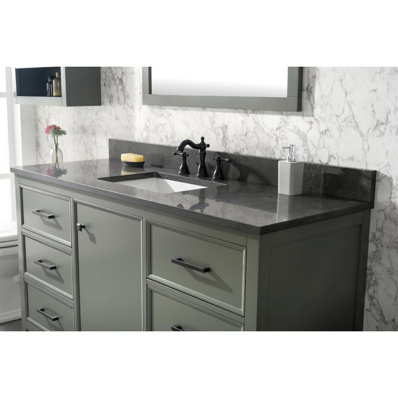 60'' Single Bathroom Vanity with Marble Top, Pewter Green