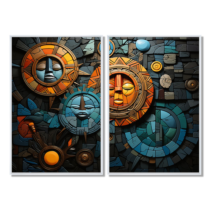 Mosaïque de la culture africaine - art mural global 2 panneaux, H 36 po x l 48 po, Reproduction encadrée sans passe-partout