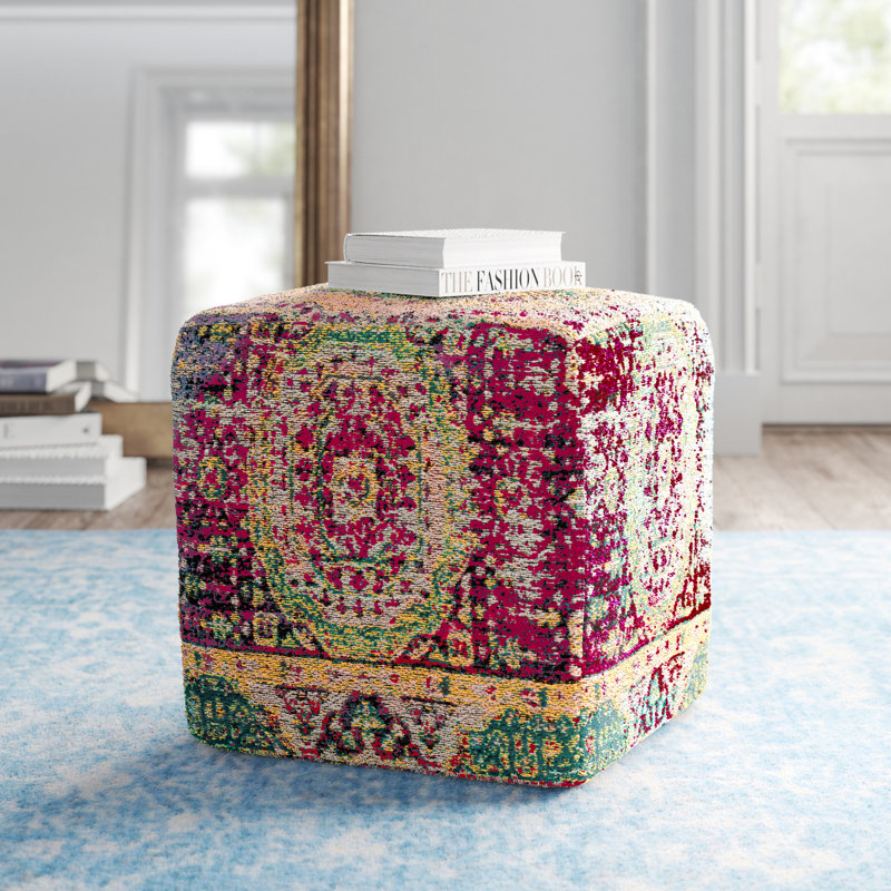 Maisonet Upholstered Pouf, Pink/Yellow