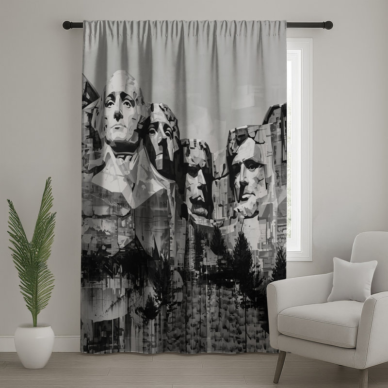 Illustration de rideaux de fenêtre, rideaux occultant et rideaux à fixation murale Mount Rushmore Illustration - 1 panneau