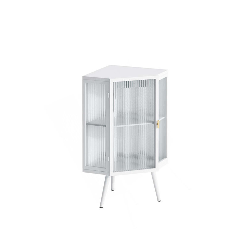 Armoire 22,25 po avec porte en verre trempé et tablettes de rangement, Blanc