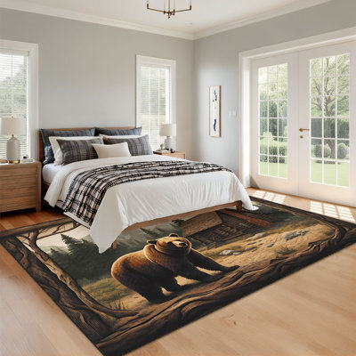 Tapis 10x14 pour chambre à coucher, style chalet rustique, ferme, forêt, ours, bohème, lavable, pour salon, salle à manger, dos en caoutchouc souple antidérapant, pour chambre d'enfant ou bureau