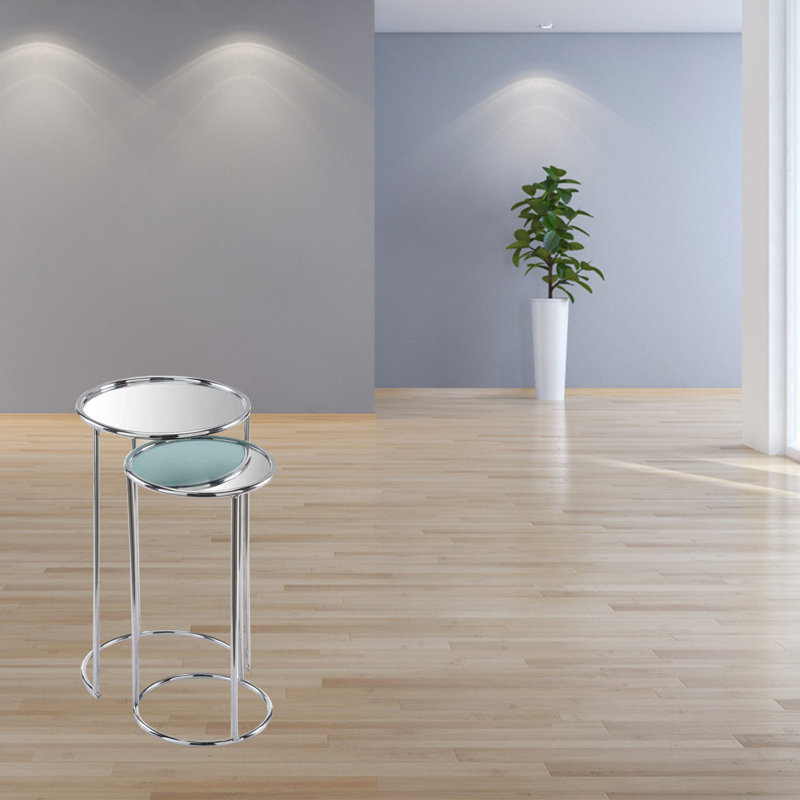 Schenectady 22" Silver Aluminum Round Mirrored End Table
