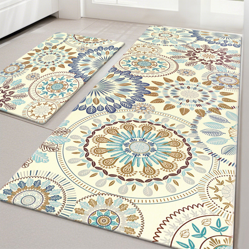 Jalissia Anti-Fatigue Non-Skid Kitchen Mat, Runner 20" x 31.5" + 20" x 59", White/Beige/Yellow/Gray