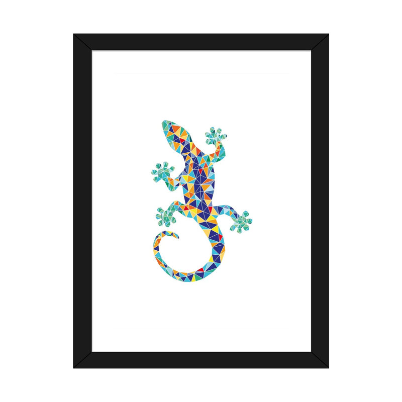 Gaudi Mosaic Dragon - impression d'art graphique, H 24 po x l 16 po x P 1 po, Papier encadré noir