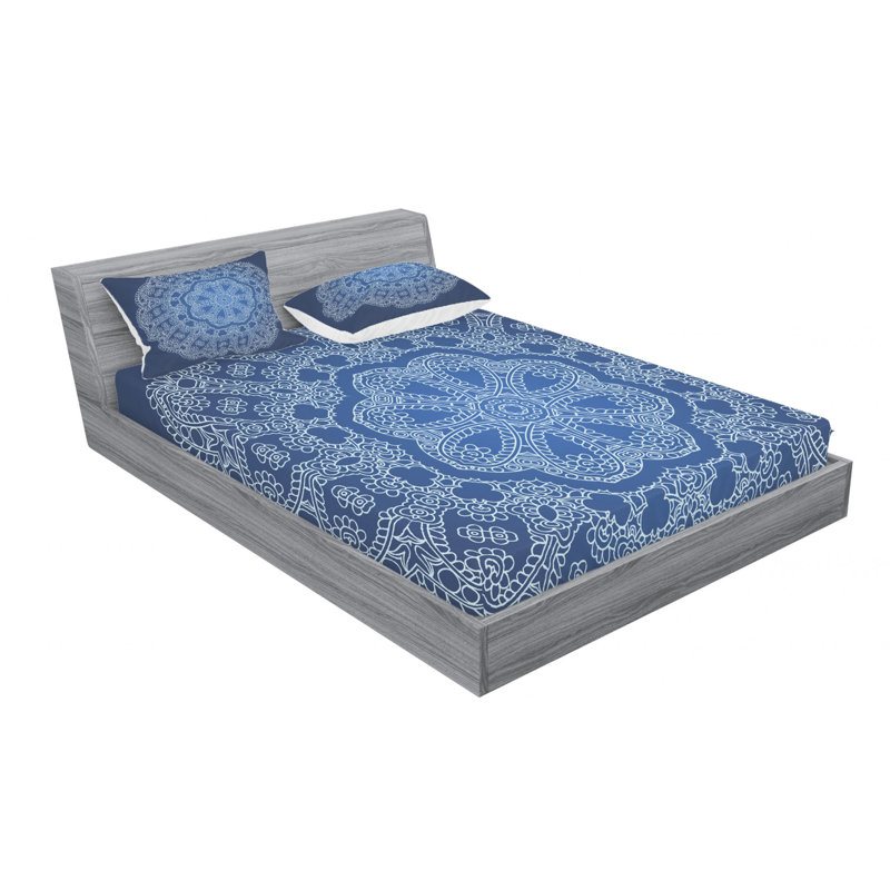 Mandala Microfiber Fitted Sheet, Queen Fitted Sheet with 2 Pillowcases, Star Mandala
