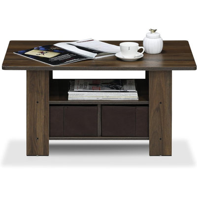 Coffee Table With Bin Drawer (Columbia Walnut / Dark Brown)