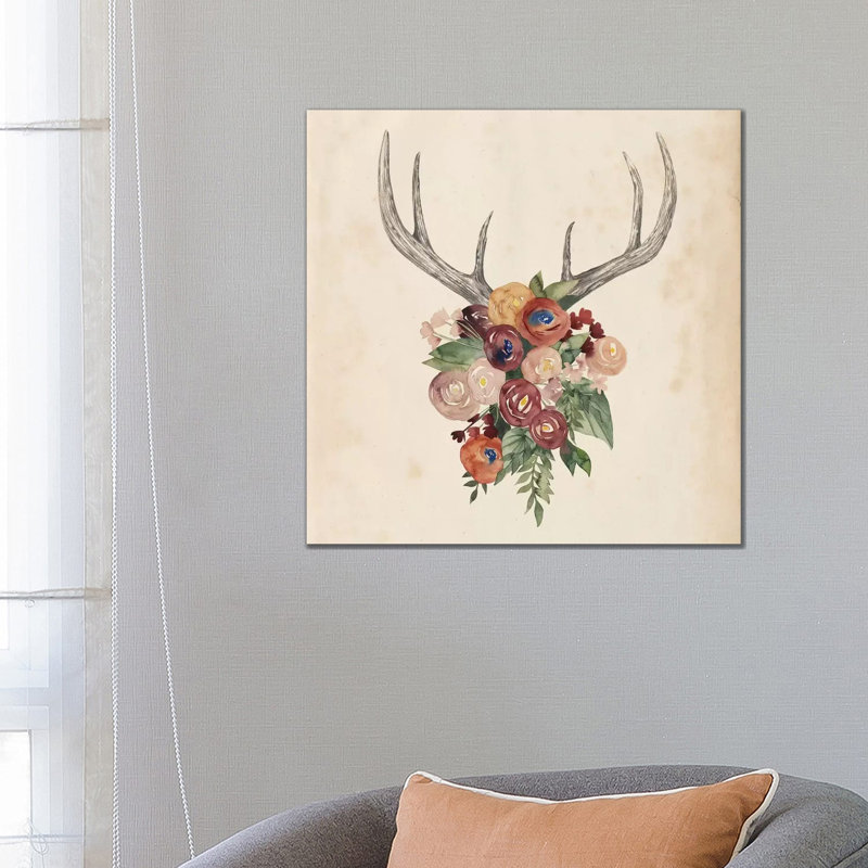 Flower Antlers I by Grace Popp - Wrapped Canvas Gallery-Wrapped Canvas Giclée, 66.04 cm H x 66.04 cm W x 1.91 cm D