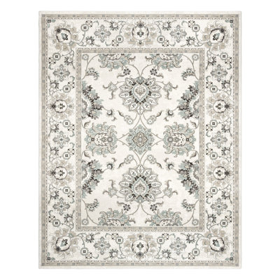Majestic Gurtrude Ivory/Gray Traditional Oriental Floral Border Area Rug