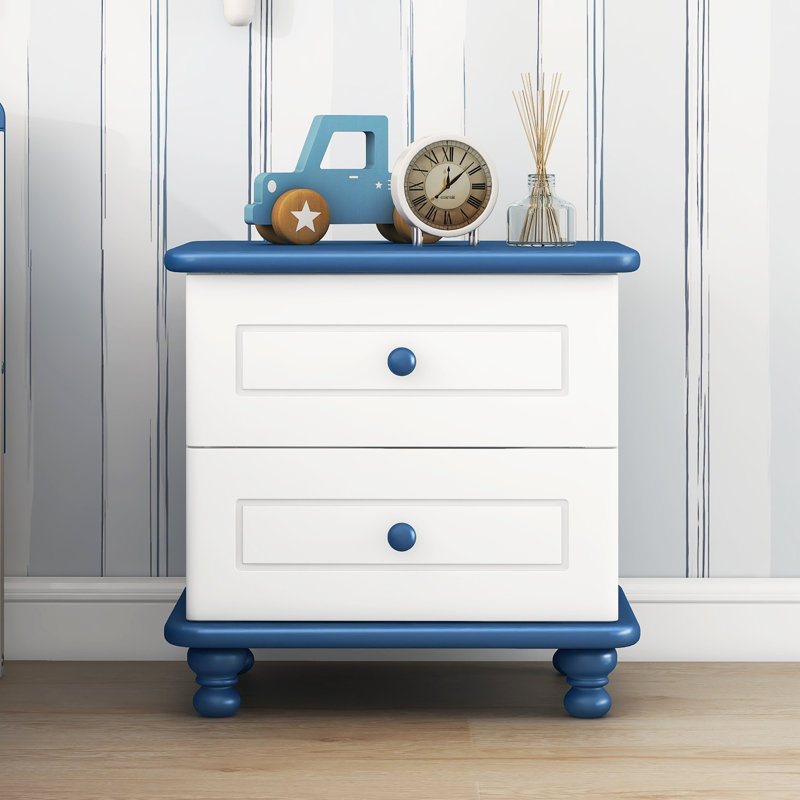 Adamczak Solid Wood 2 - Drawer End Table, Blue