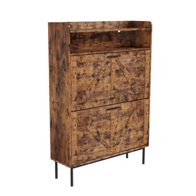Rangement vertical à chaussures peu encombrant, boîte de rangement empilable et mince avec couvercle, organisateur de chaussures robuste pour placard et entrée, montage facile, brun