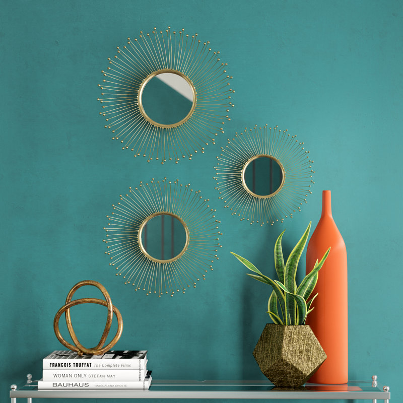 Metal Starburst Gold Wall Mirror Set