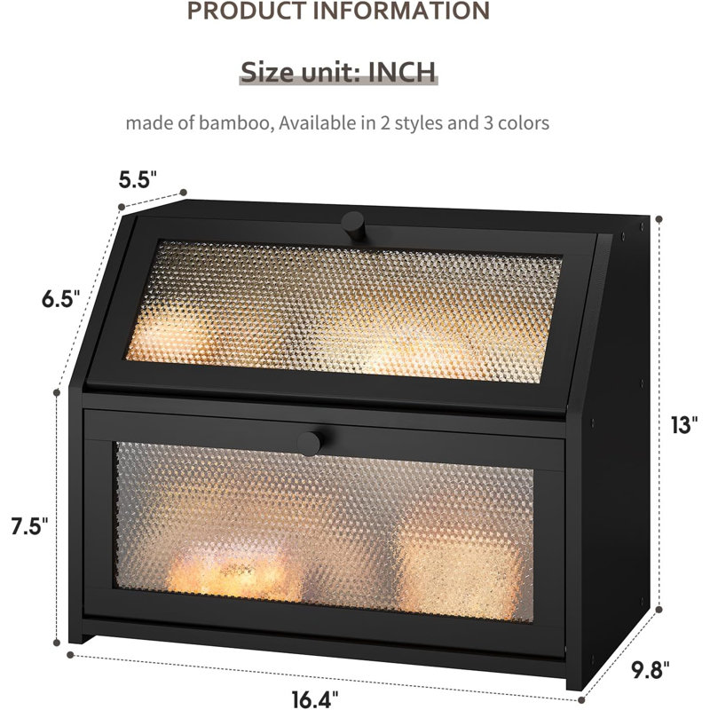 Black Double Layer Farmhouse Bread Box with Diamond Pattern Windows