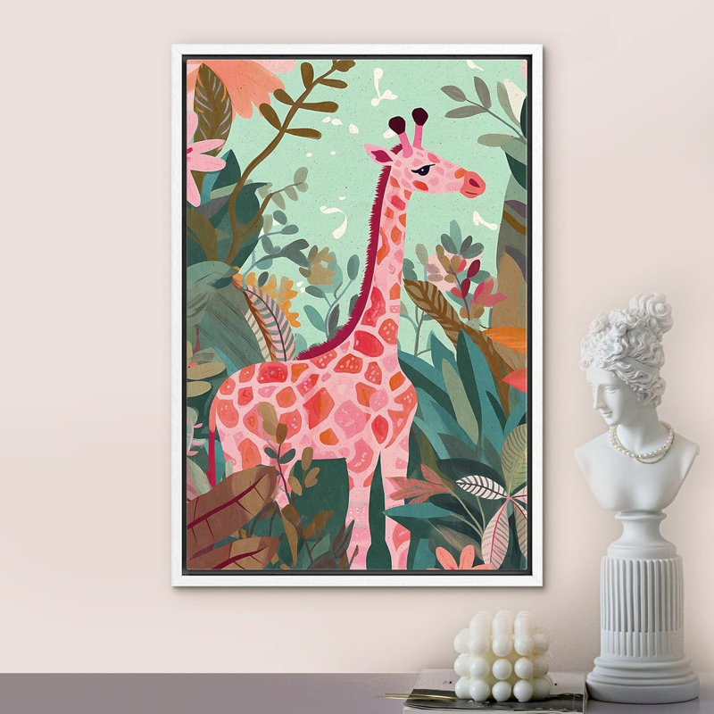 Animaux de la chambre de style givré rose vif de la jungle tropicale, H 24 po x l 16 po, Blanc