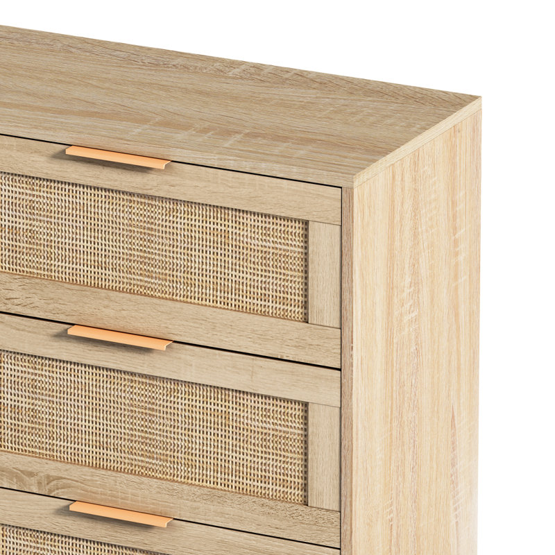 Armoire de rangement 43,31 pouces à 6 tiroirs en rotin pour chambre à coucher