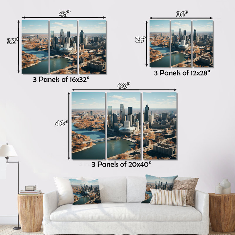 «Detroit Motor City II» sur toile, reproduction de 3 pièces, H 40 po x l 60 po x P 1 po