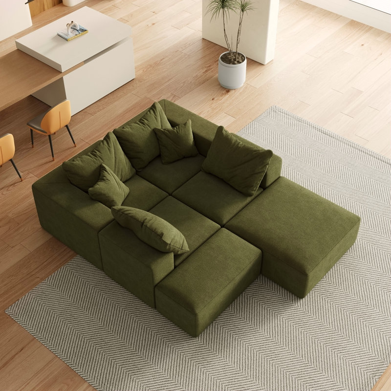 Ensemble de canapé modulaire rembourré moderne sans os, canapé modulaire en forme de L avec 6 coussins pour le salon et la chambre à coucher