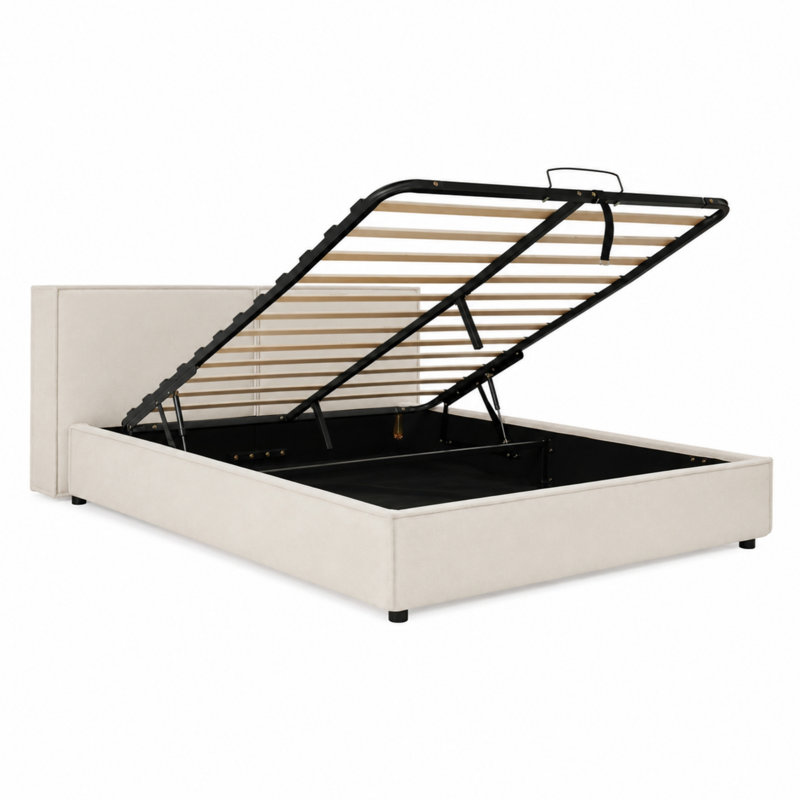 Beige Chenille Ottoman Storage Bed 6FT Super King with Split Headboard & Gas Lift