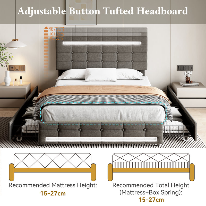 Cutino Upholstered Storage Bed, Grey
