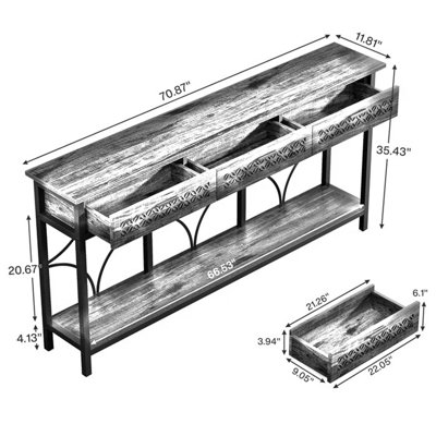 Console de 70,9 pouces, table d'entrée longue avec tiroirs de rangement