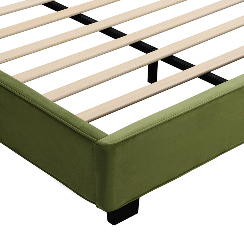 Structure de lit, lit plateforme tapissier avec tête de lit capitonnée courbée