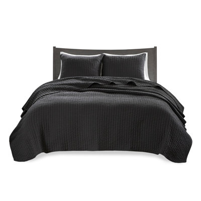 3 Piece Quilt Set Black Full/Queen