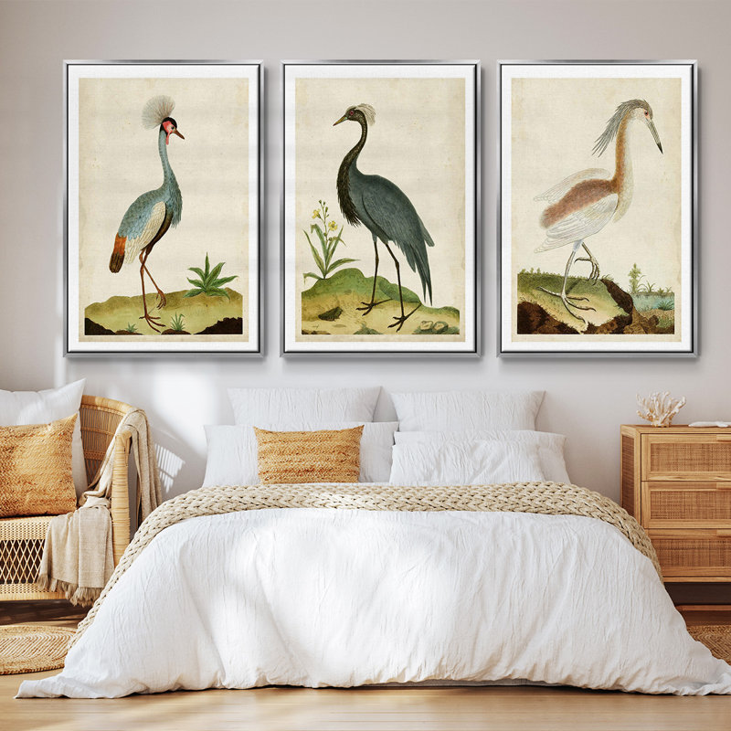 " Heron Portrait I " 3 - Pieces, 36" H x 72" W, Silver Framed