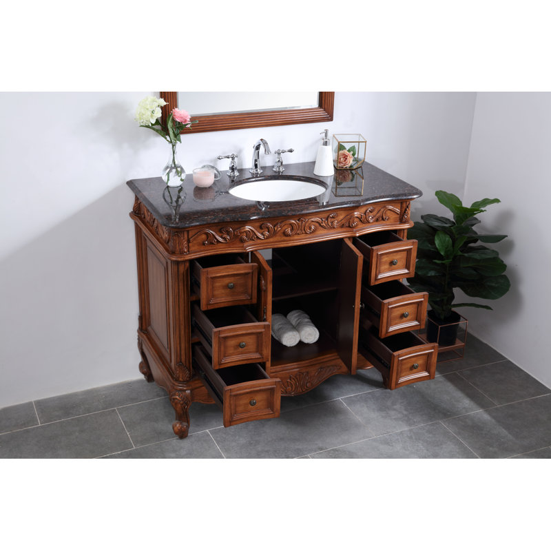 Northwich 42 " W Freestanding Standard Free Standing 1 Single Vanity Bathroom Vanity With Marble Top, Black, Teak