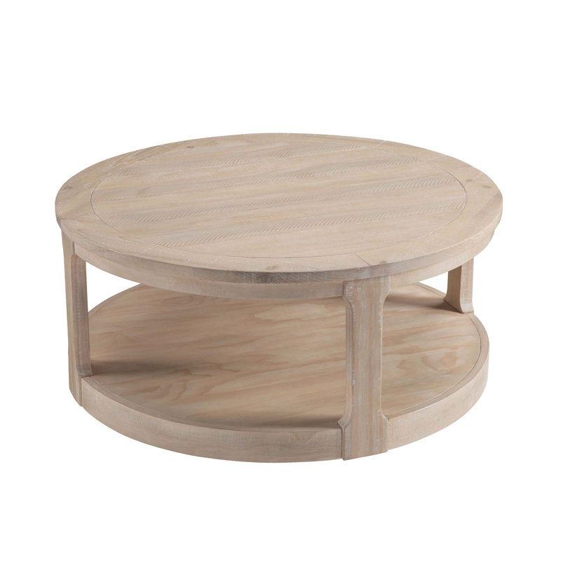 Oak 40" Round Two-Tier Wooden Coffee Table with Wheels
