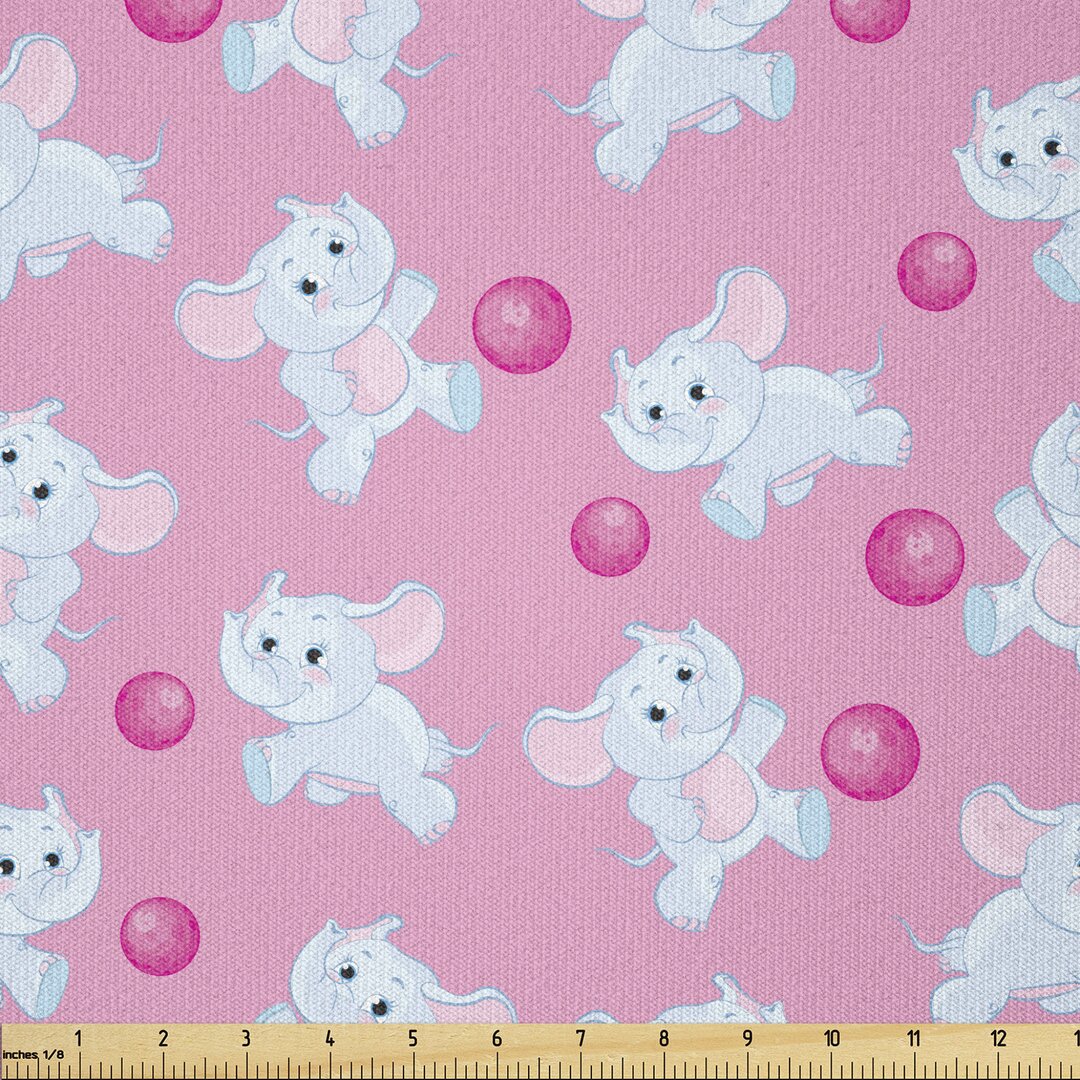 Stoff als Meterware, Girly Glückliche Tiere, Elefant, Rosa Baby Blue