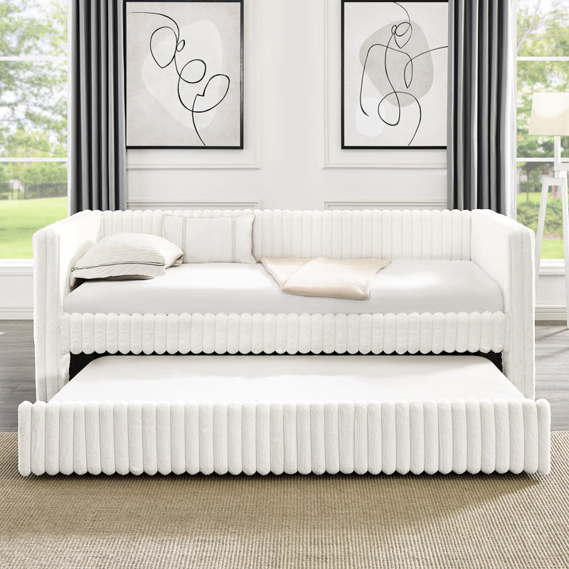 Lit de jour simple beige avec lit escamotable pour plus de confort et de style, Beige